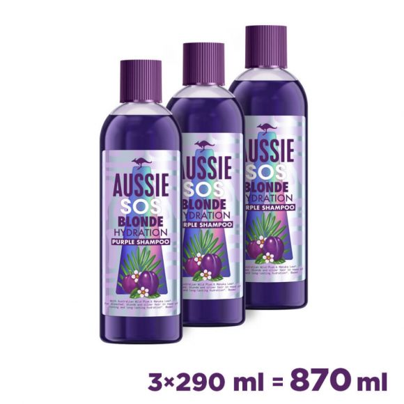 Aussie Blonde hidratáló lila sampon 3x290 ml