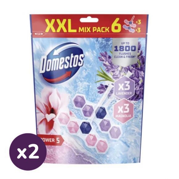 Domestos Power5 WC frissítő blokk mix, Magnolia / Lavender (2x6x50 g)