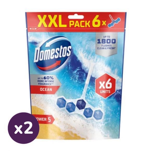 Domestos Power5 WC frissítő blokk, Ocean (2x6x50 g) + AJÁNDÉK Vileda törlőkendő