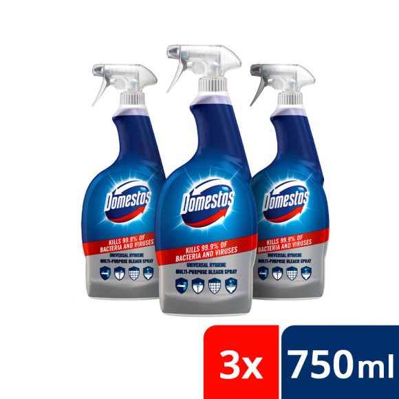 Domestos Universal Hygiene Original fertőtlenítő spray 3x750 ml + AJÁNDÉK Vileda törlőkendő