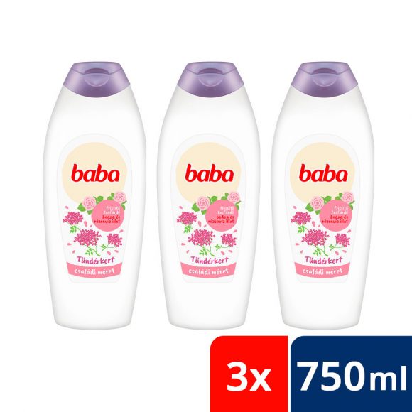 Baba Tündérkert tusfürdő frissítő bodza és rózsavíz illattal 3x750 ml