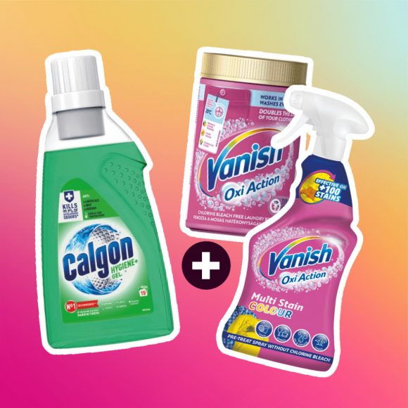 INGYENES SZÁLLÍTÁS - Calgon Hygene gél (750ml) + Vanish csomag színes ruhákhoz előkezelő spray-el (500 ml) és folteltávolító porral (625 g)