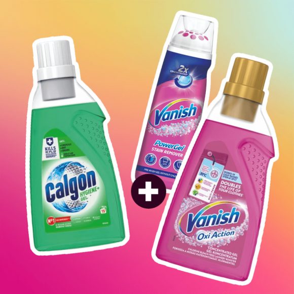 INGYENES SZÁLLÍTÁS - Calgon Hygene gél (750 ml) + Vanish csomag színes ruhákhoz előkezelő spray-el (500 ml) és folteltávolító folyadékkal (750 ml)