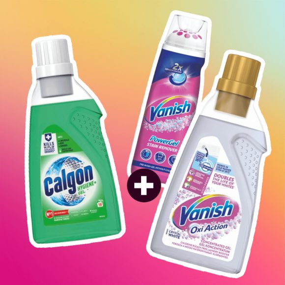 INGYENES SZÁLLÍTÁS - Calgon Hygene gél (750 ml) + Vanish csomag fehér ruhákhoz előkezelő spray-el (500 ml) és folteltávolító folyadékkal (750 ml)