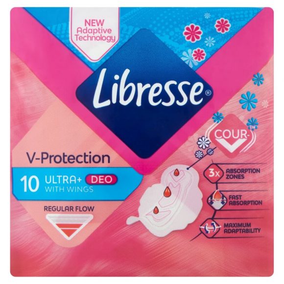 Libresse Ultra+ Deo Freshness & Protection enyhén illatosított szárnyas egészségügyi betét (10 db)