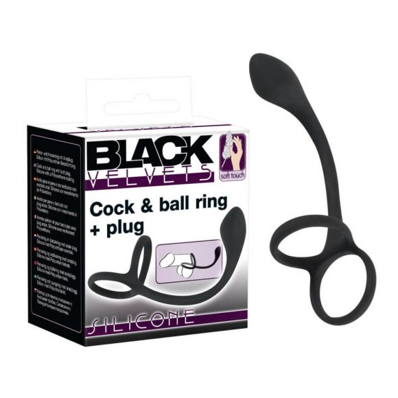 Black Velvet vékony análdildó pénisz- és heregyűrűvel (fekete)